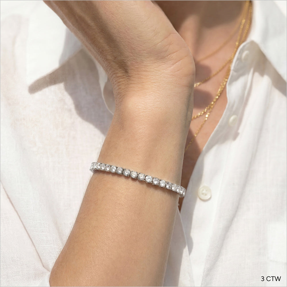 Four Prong Lab Diamond Tennis Bracelet with 3 Cut Diamond in 14KT Yellow Gold view 3
