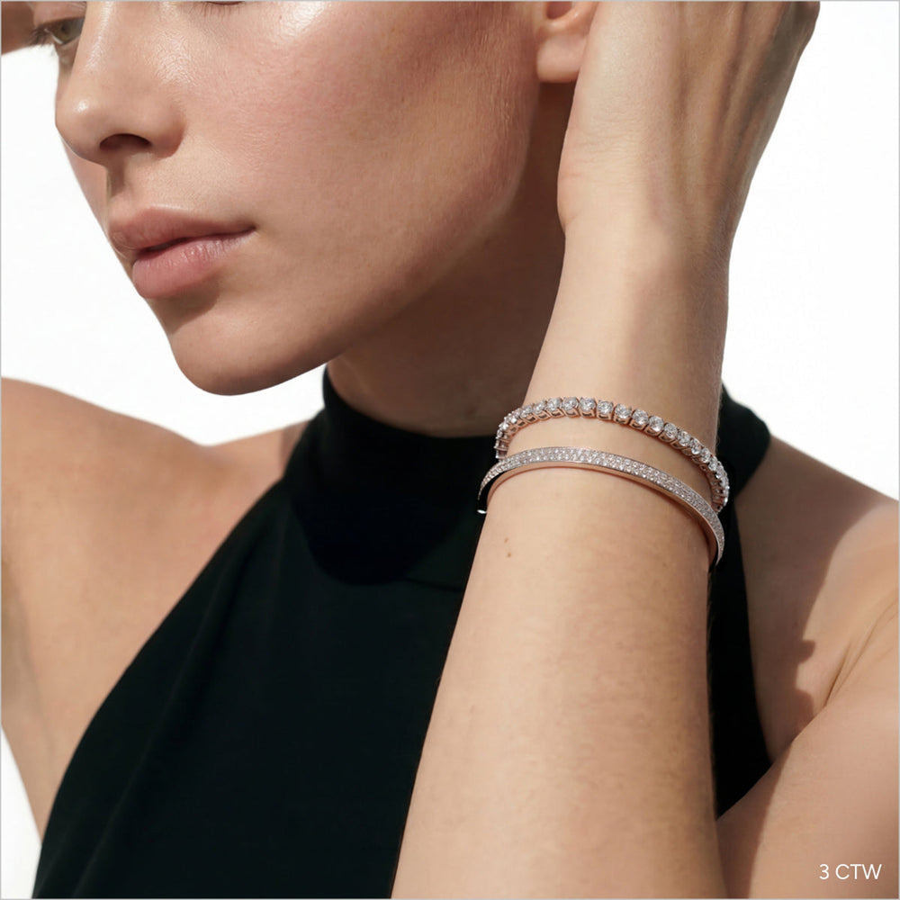 Four Prong Lab Diamond Tennis Bracelet with 3 Cut Diamond in 14KT Yellow Gold view 4
