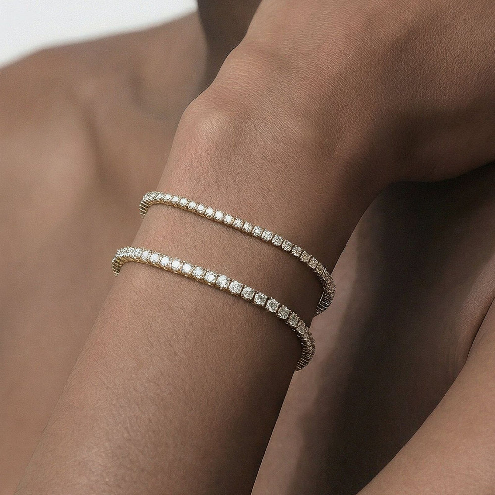 Classic 4-Prong Round Lab Diamond Square Basket Tennis Bracelet with 2 1/6 Cut Diamond in 14KT White Gold view 3
