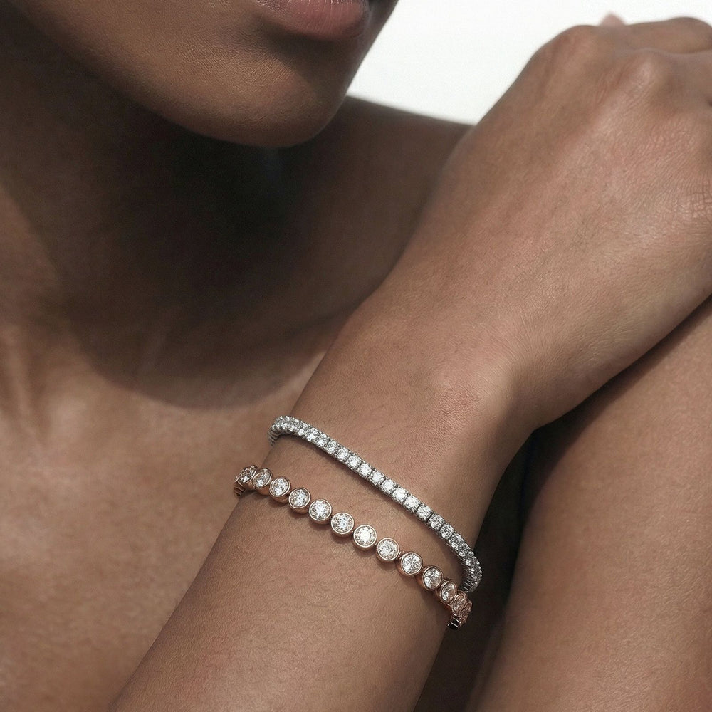 Classic 4-Prong Round Lab Diamond Square Basket Tennis Bracelet with 3 Cut Diamond in 14KT Rose Gold view 4
