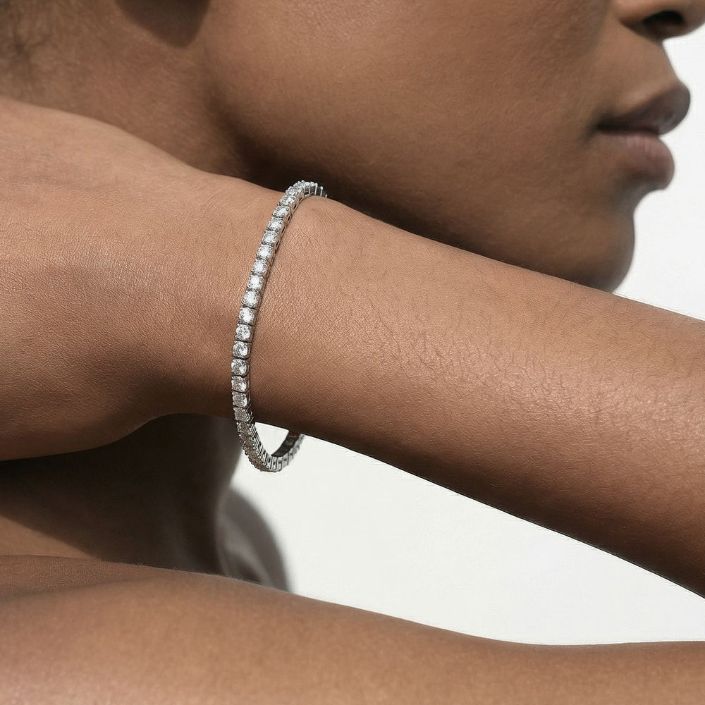 Classic 4-Prong Round Lab Diamond Square Basket Tennis Bracelet with 3 Cut Diamond in 14KT Rose Gold view 3
