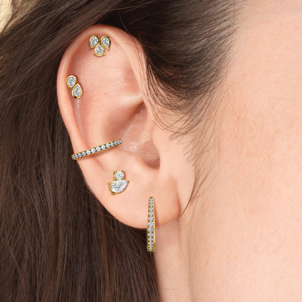 Tri Flatback Studs with 14KT White Gold / Single Cut Diamond in 14KT White Gold / Single view 2
