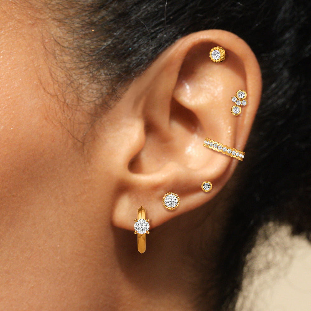Teardrop Flatback Studs with 14KT Yellow Gold / Single Cut Diamond in 14KT Yellow Gold / Single view 2
