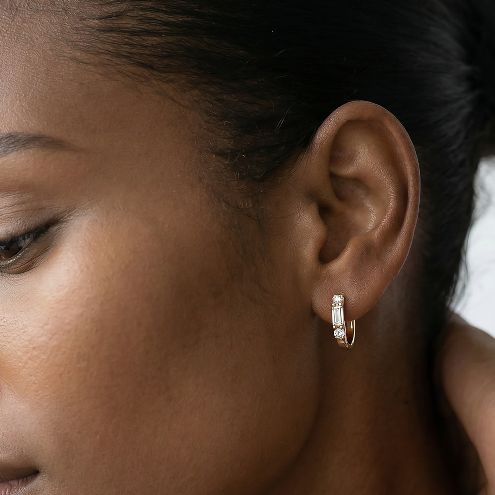The Paige Hoops with 14KT White Gold / Lab / 3/8 Cut Diamond in 14KT White Gold / Lab / 3/8 view 2
