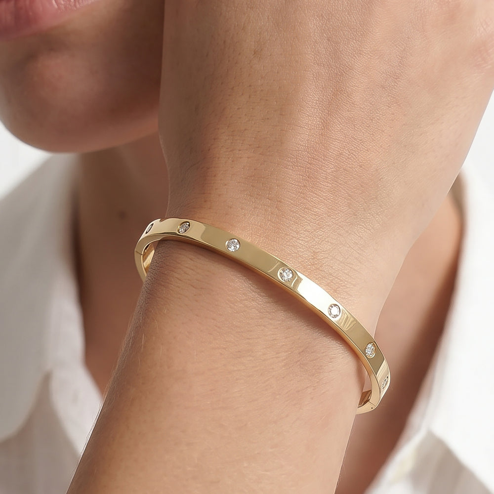 The Kate Station Bangle with Lab Cut Diamond in 14KT Yellow Gold view 3
