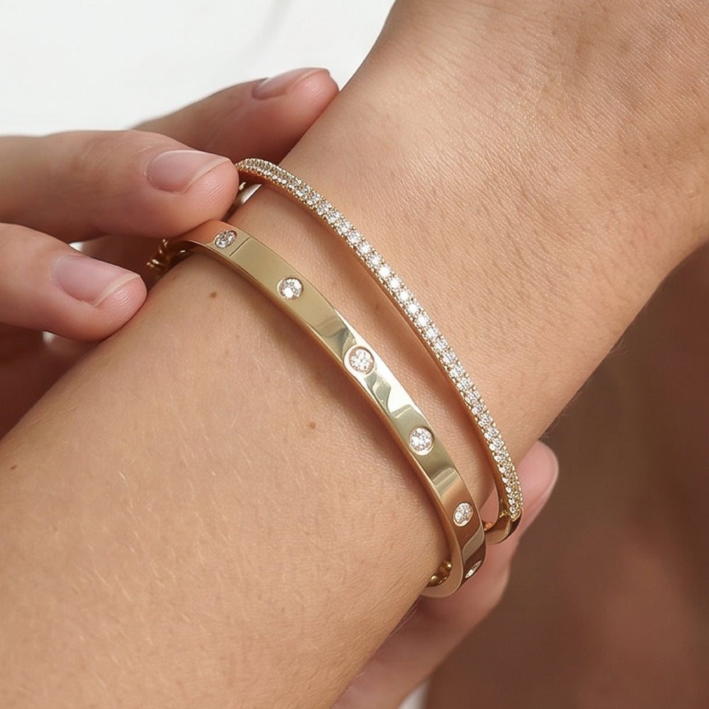 The Kate Station Bangle with Lab Cut Diamond in 14KT Yellow Gold view 4
