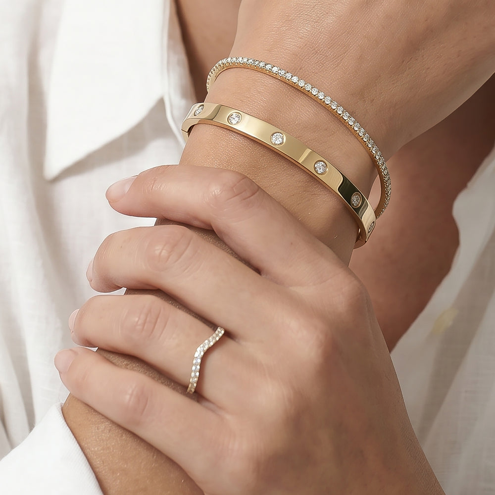 The Kate Station Bangle with Lab Cut Diamond in 14KT Yellow Gold view 5
