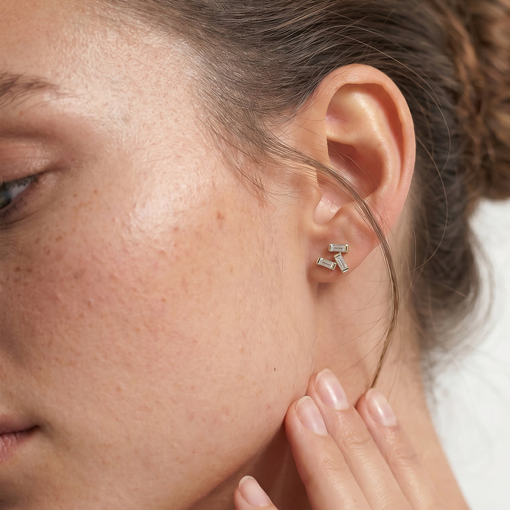 The Aria Baguette Studs with 14KT Yellow Gold / Lab / 5/8 Cut Diamond in 14KT Yellow Gold / Lab / 5/8 view 2
