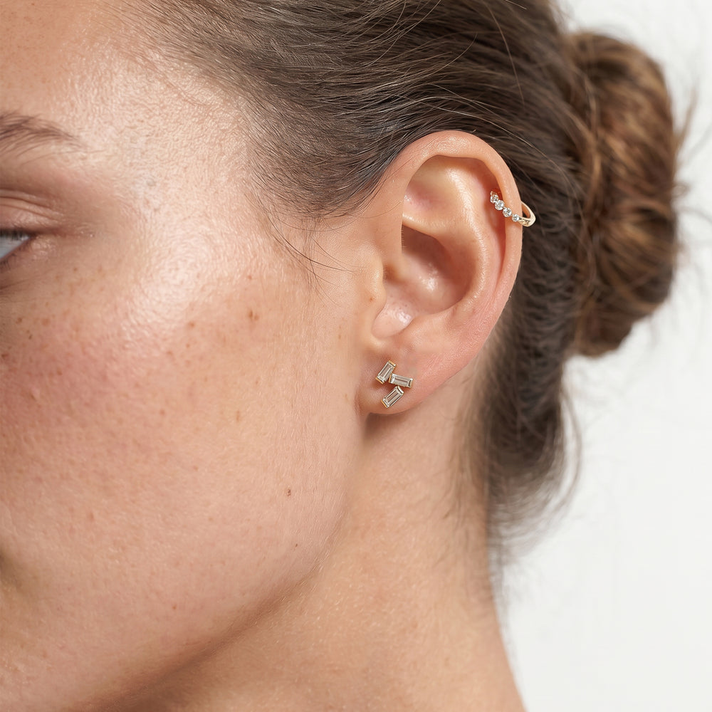 The Aria Baguette Studs with 14KT Yellow Gold / Lab / 5/8 Cut Diamond in 14KT Yellow Gold / Lab / 5/8 view 3
