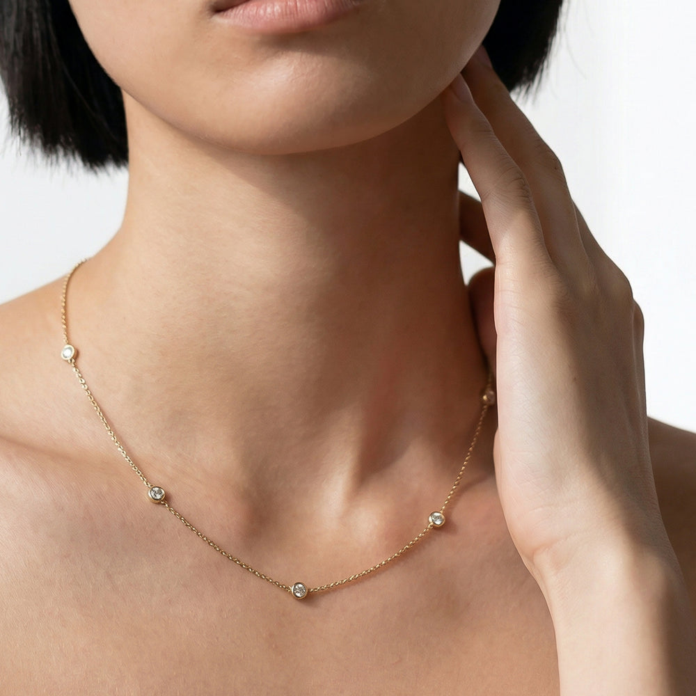 The Eliza Station Necklace with 14KT Yellow Gold / Lab / 1/6 Cut Diamond in 14KT Yellow Gold / Lab / 1/6 view 2
