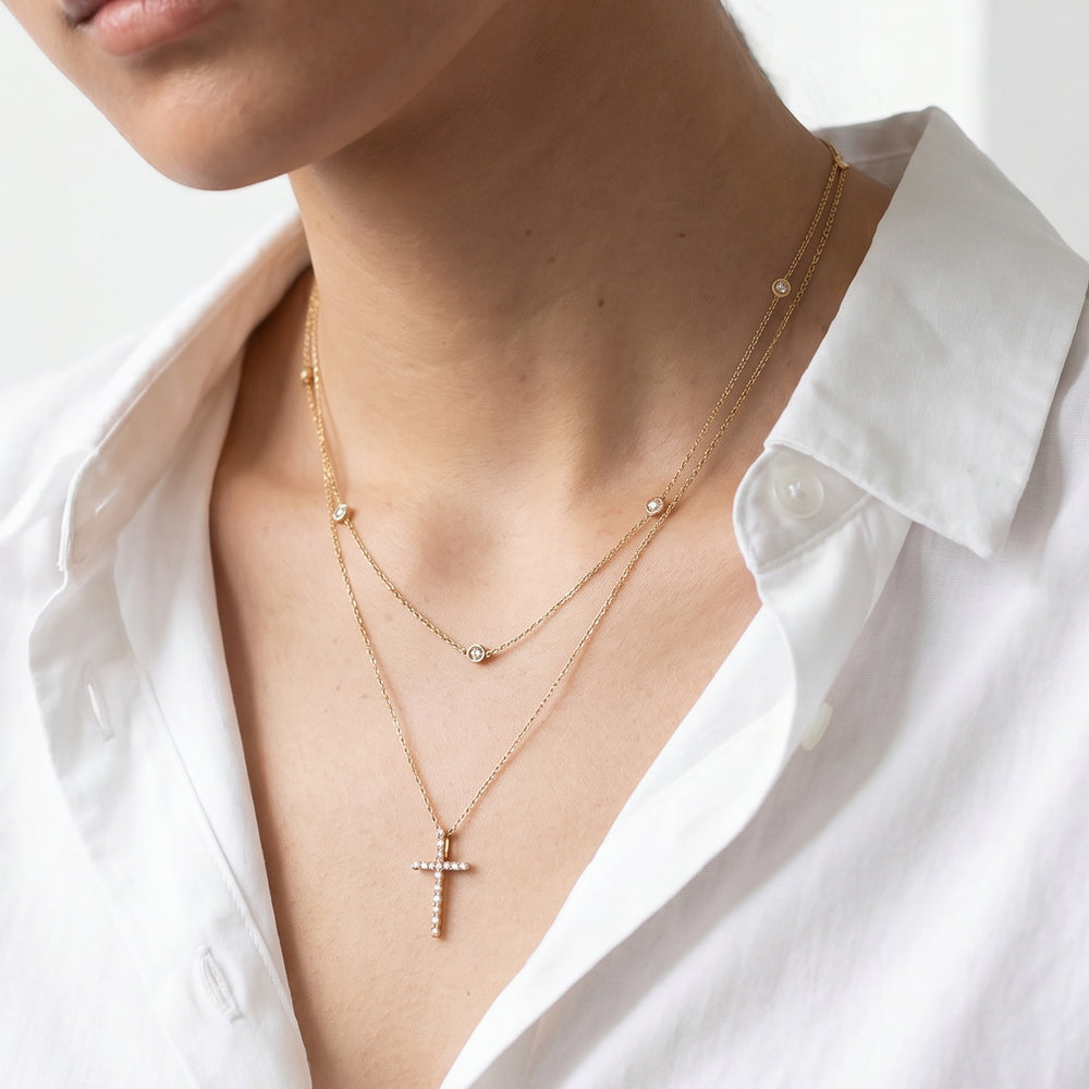 The Eliza Station Necklace with 14KT Yellow Gold / Lab / 1/6 Cut Diamond in 14KT Yellow Gold / Lab / 1/6 view 3
