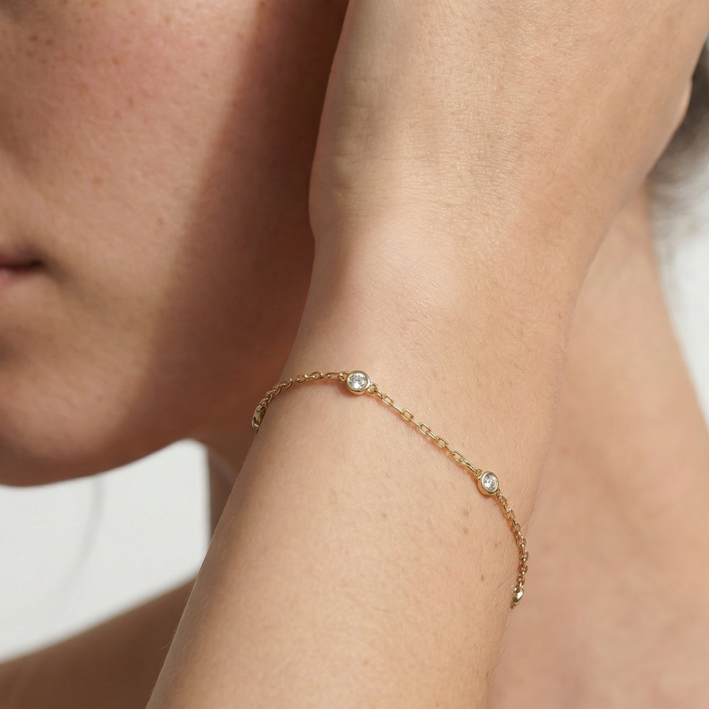 The Alexandra Station Bracelet with Lab Cut Diamond in 14KT Yellow Gold view 2
