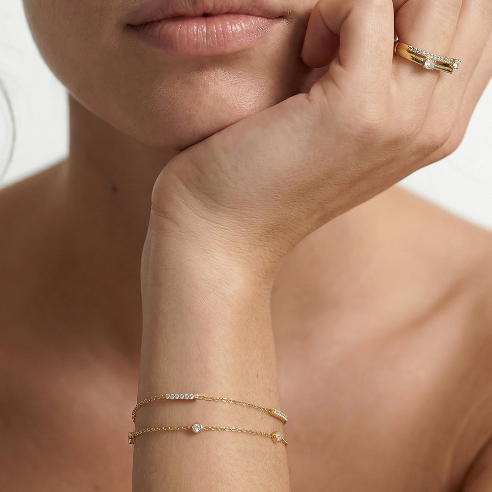 The Alexandra Station Bracelet with Lab Cut Diamond in 14KT Yellow Gold view 3
