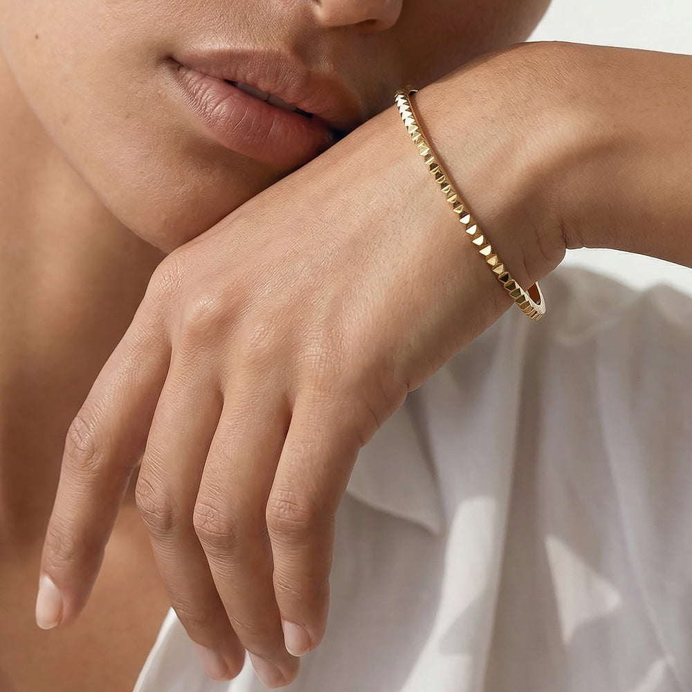 The Maeve Texture Bangle with 18K Yellow Gold Vermeil Cut Diamond in 14KT 18K Yellow Gold Vermeil view 2
