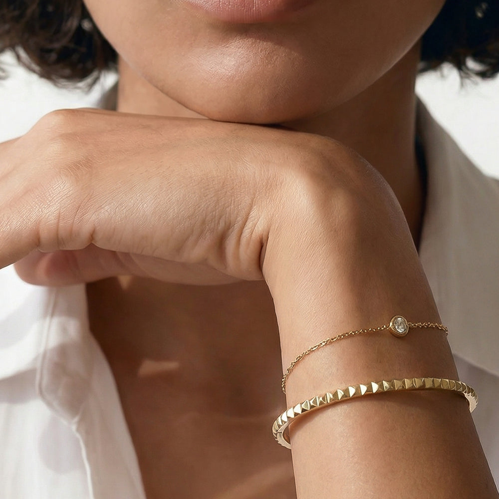 The Maeve Texture Bangle with 18K Yellow Gold Vermeil Cut Diamond in 14KT 18K Yellow Gold Vermeil view 3
