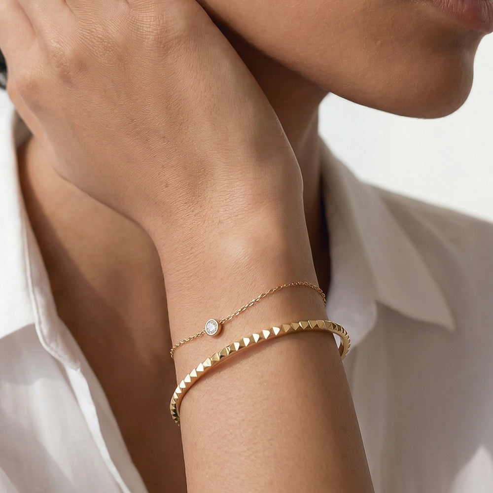 The Maeve Texture Bangle with 18K Yellow Gold Vermeil Cut Diamond in 14KT 18K Yellow Gold Vermeil view 7

