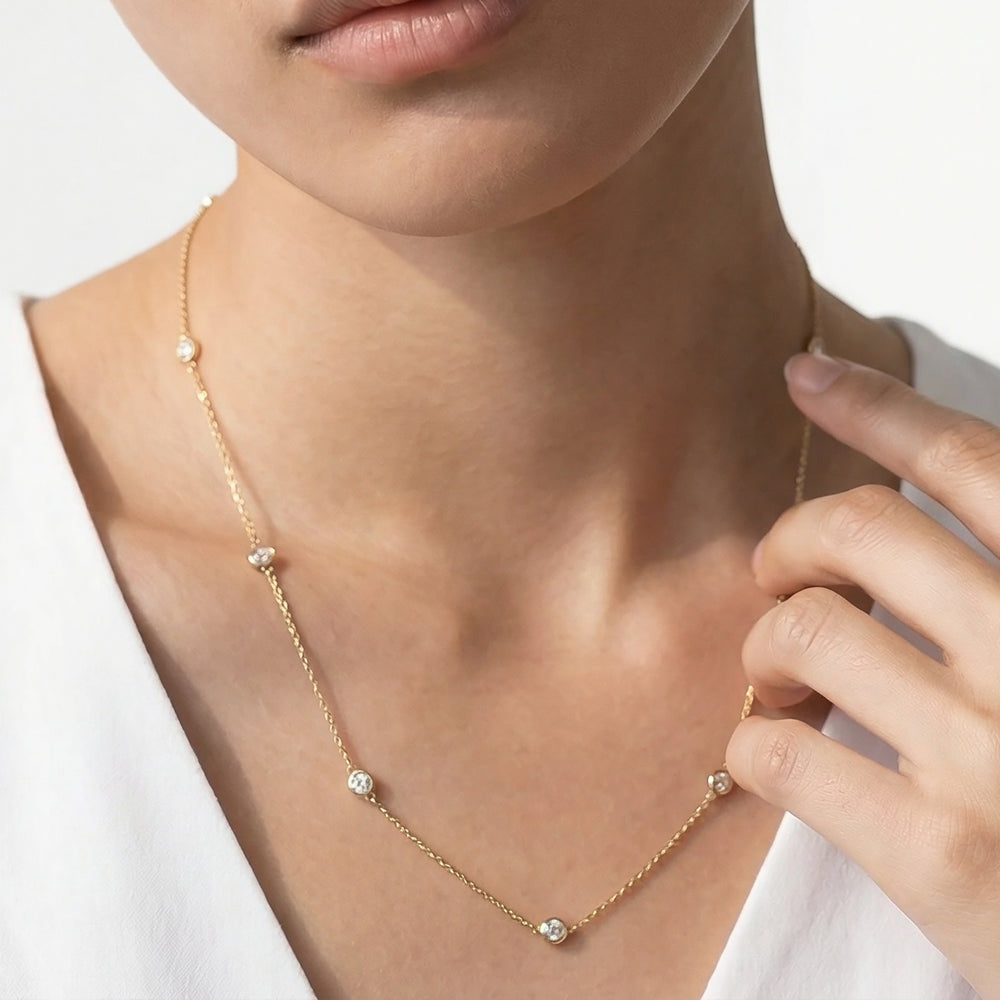 The Rhea Station Necklace with 14KT Yellow Gold / Lab / 1/2 Cut Diamond in 14KT Yellow Gold / Lab / 1/2 view 2
