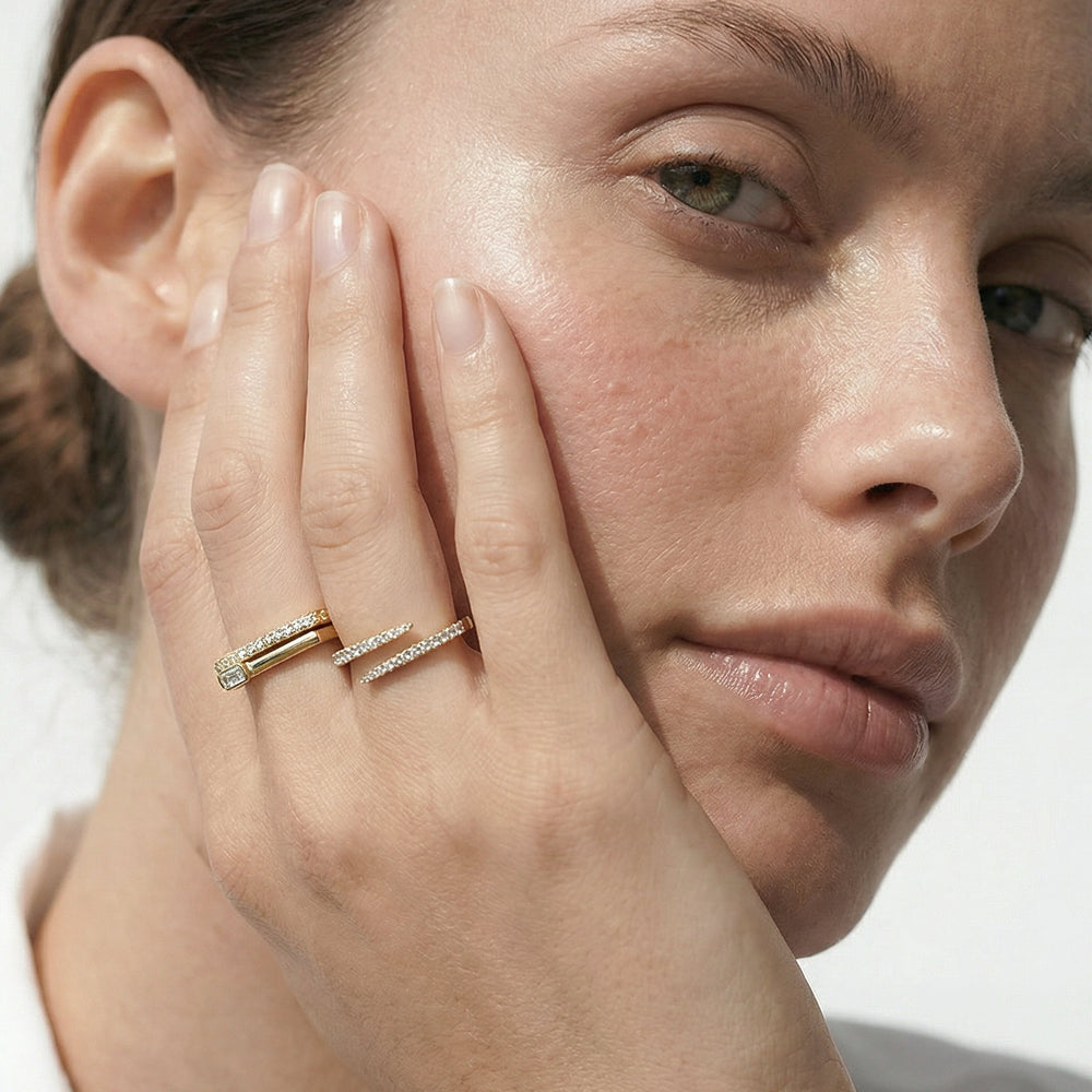The Abigail Cross Over Ring with 14KT Yellow Gold / 1/4 / 6 Cut Diamond in 14KT Yellow Gold / 1/4 / 6 view 3
