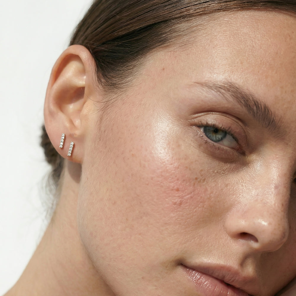 The Elena Stacker Studs with 14KT Yellow Gold / Lab / 1/10 Cut Diamond in 14KT Yellow Gold / Lab / 1/10 view 3

