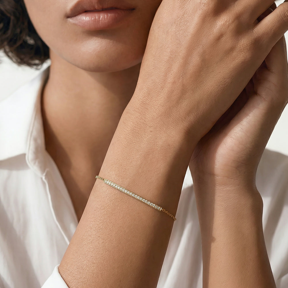 The Lena Bar Bracelet with Lab Cut Diamond in 14KT White Gold view 2
