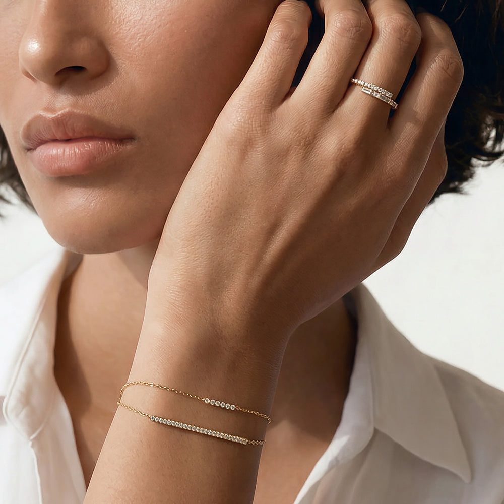 The Lena Bar Bracelet with Lab Cut Diamond in 14KT Yellow Gold view 3
