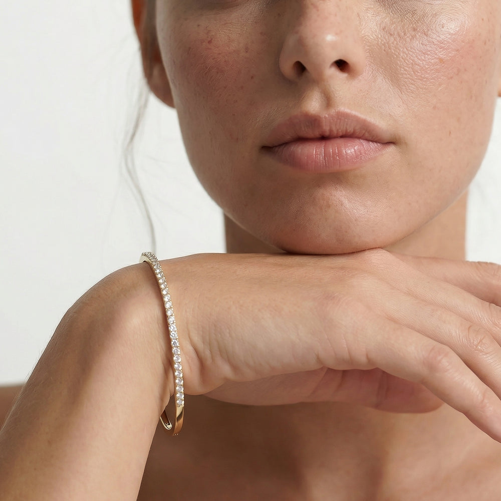 The Eliza Pave Bangle with Lab Cut Diamond in 14KT Yellow Gold view 4
