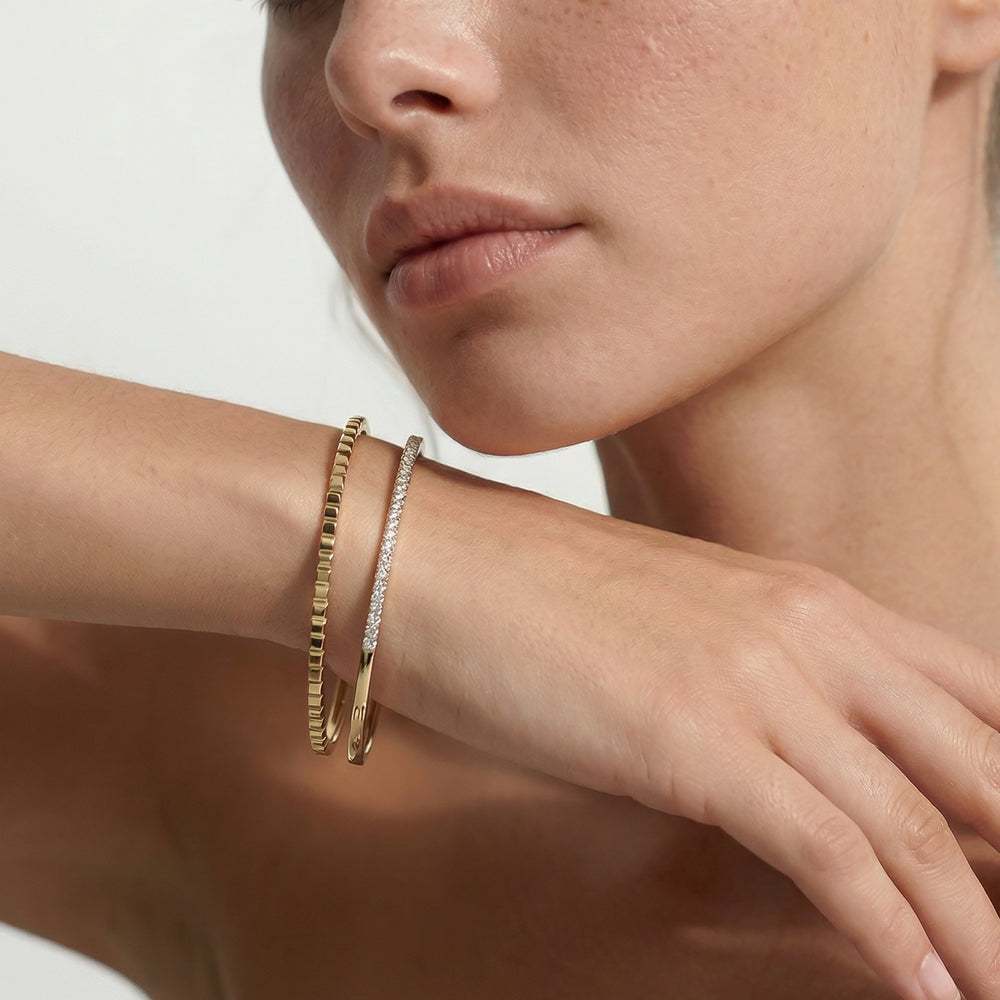 The Eliza Pave Bangle with Lab Cut Diamond in 14KT White Gold view 3
