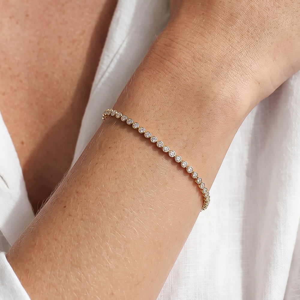 Petite Bezel Diamond Tennis Bracelet with Lab Cut Diamond in 14KT Yellow Gold view 2
