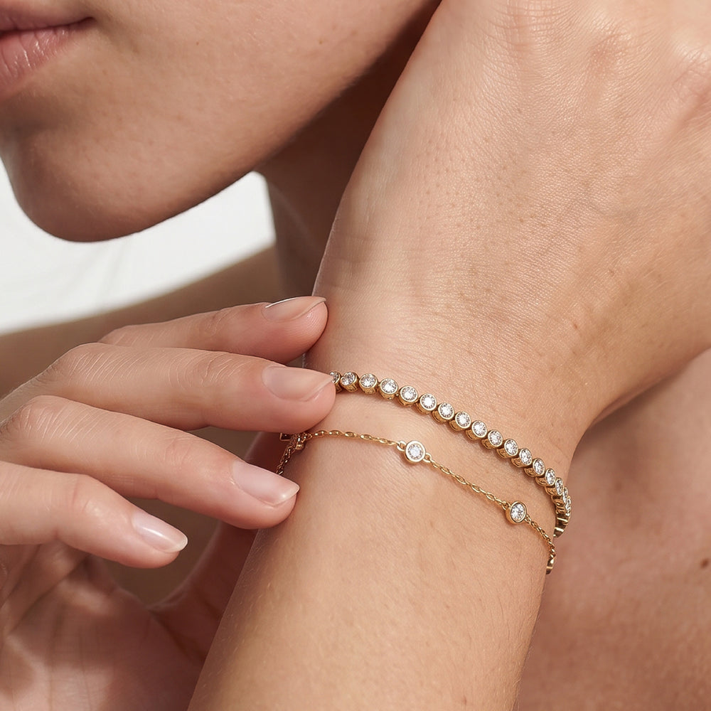 Petite Eternity Bezel Diamond Tennis Bracelet with Lab Cut Diamond in 14KT Yellow Gold view 3
