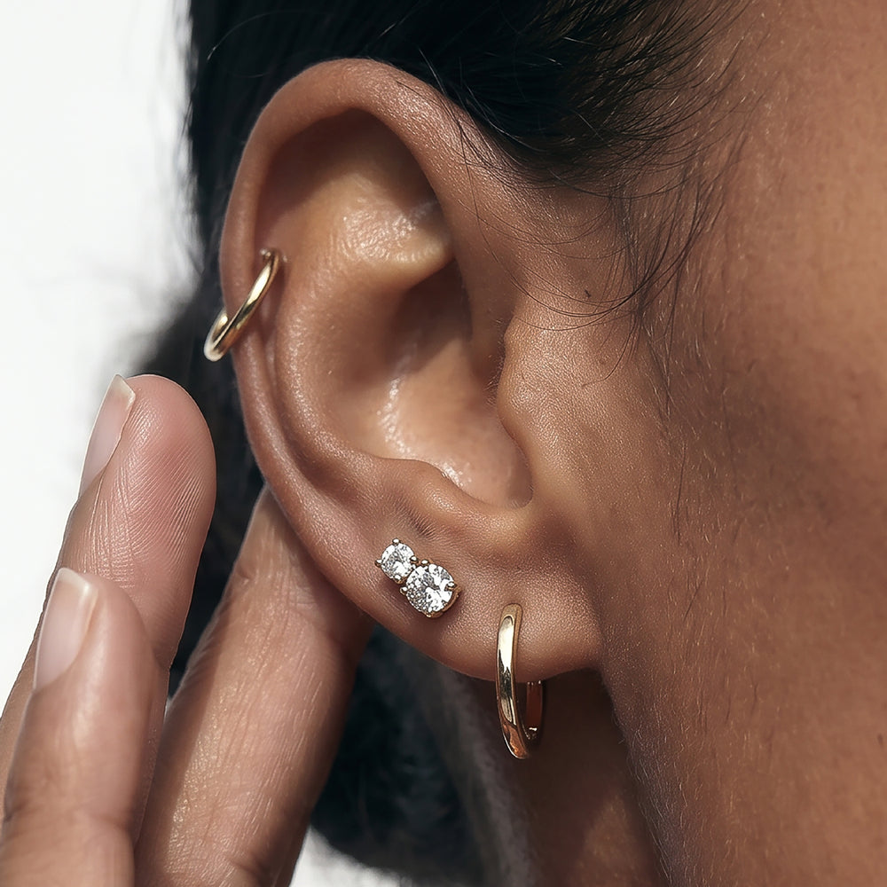 The Mara Midi Hoops with 14KT Yellow Gold Cut Diamond in 14KT Yellow Gold view 4
