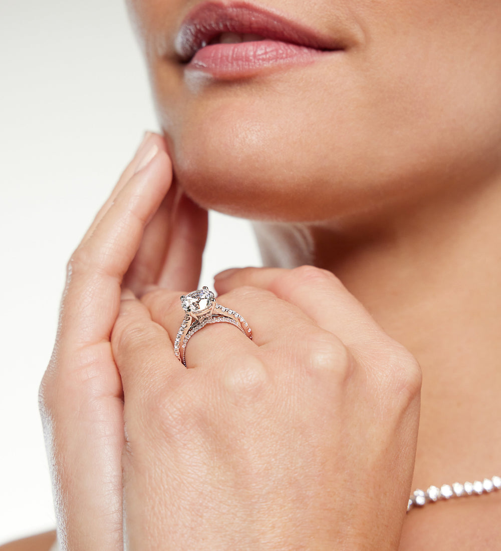 Model Wearing 5.42ct Round Morgan Lab Diamond Engagement Ring view