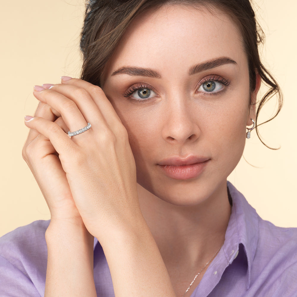 Model Wearing Oval Split Prong Studded Eternity Ring view