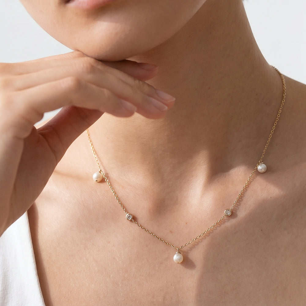 The Romy Station Necklace with 18K Yellow Gold Vermeil / Lab Cut Diamond in 14KT 18K Yellow Gold Vermeil / Lab view 2
