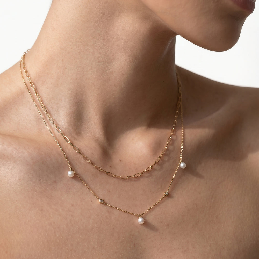 The Romy Station Necklace with 18K Yellow Gold Vermeil / Lab Cut Diamond in 14KT 18K Yellow Gold Vermeil / Lab view 3
