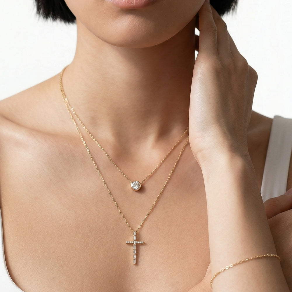 The Elle Cross Necklace with 18K Yellow Gold Vermeil / Lab / 1/5 Cut Diamond in 14KT 18K Yellow Gold Vermeil / Lab / 1/5 view 3
