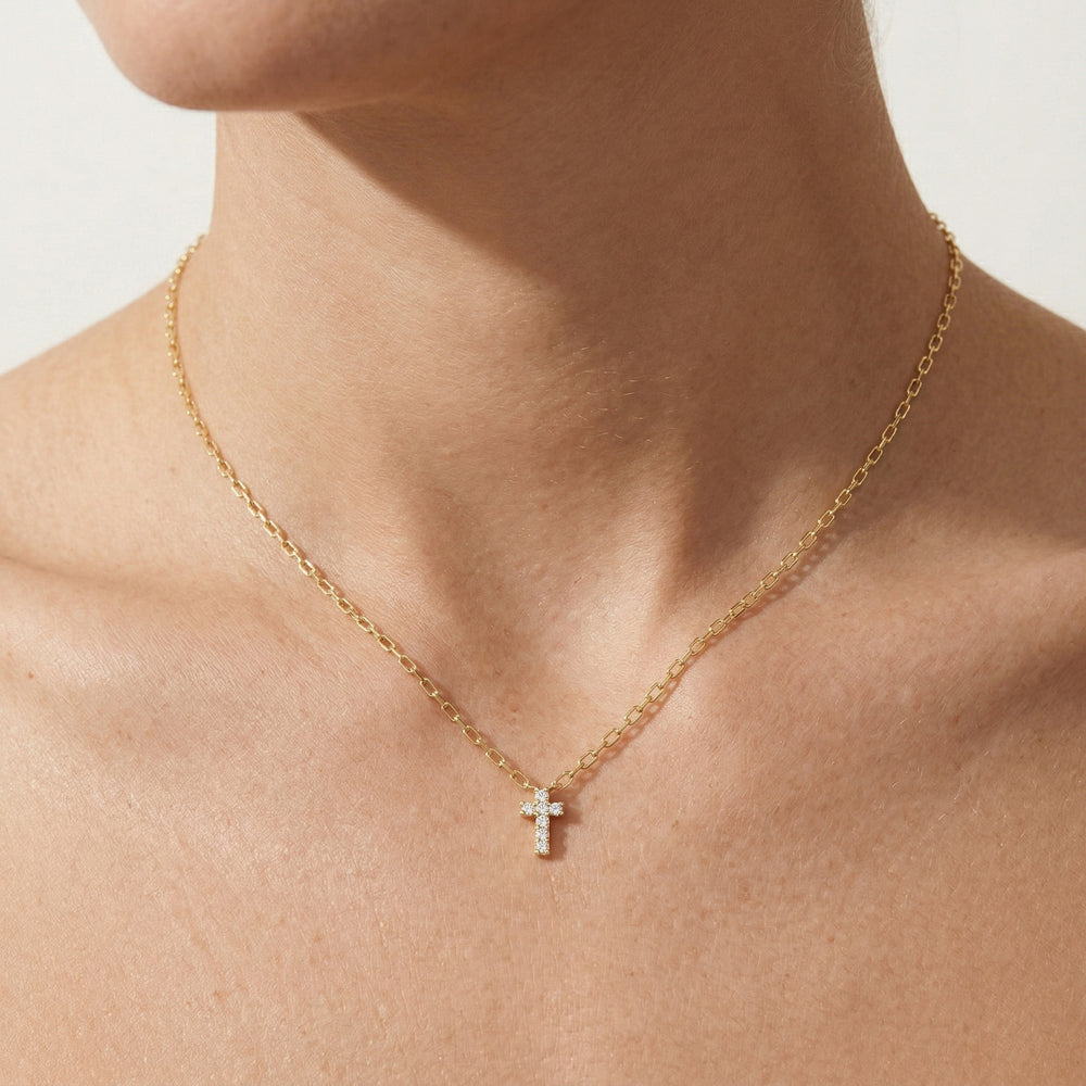 The Elizabeth Cross Necklace with 14KT Yellow Gold / Lab Cut Diamond in 14KT Yellow Gold / Lab view 2

