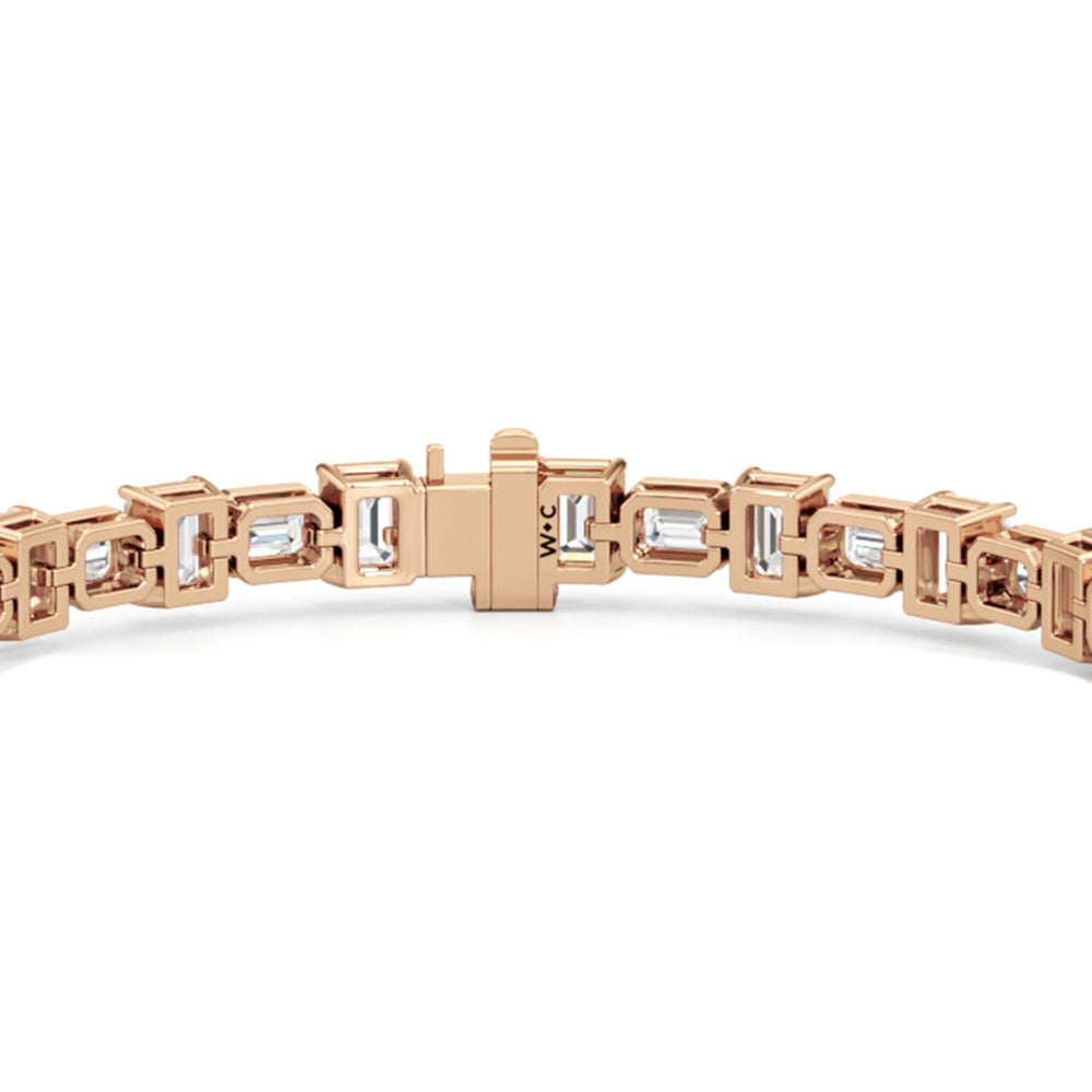 Alternating Bezeled Emerald Tennis Bracelet with Lab Cut Diamond in 14KT Rose Gold view 5

