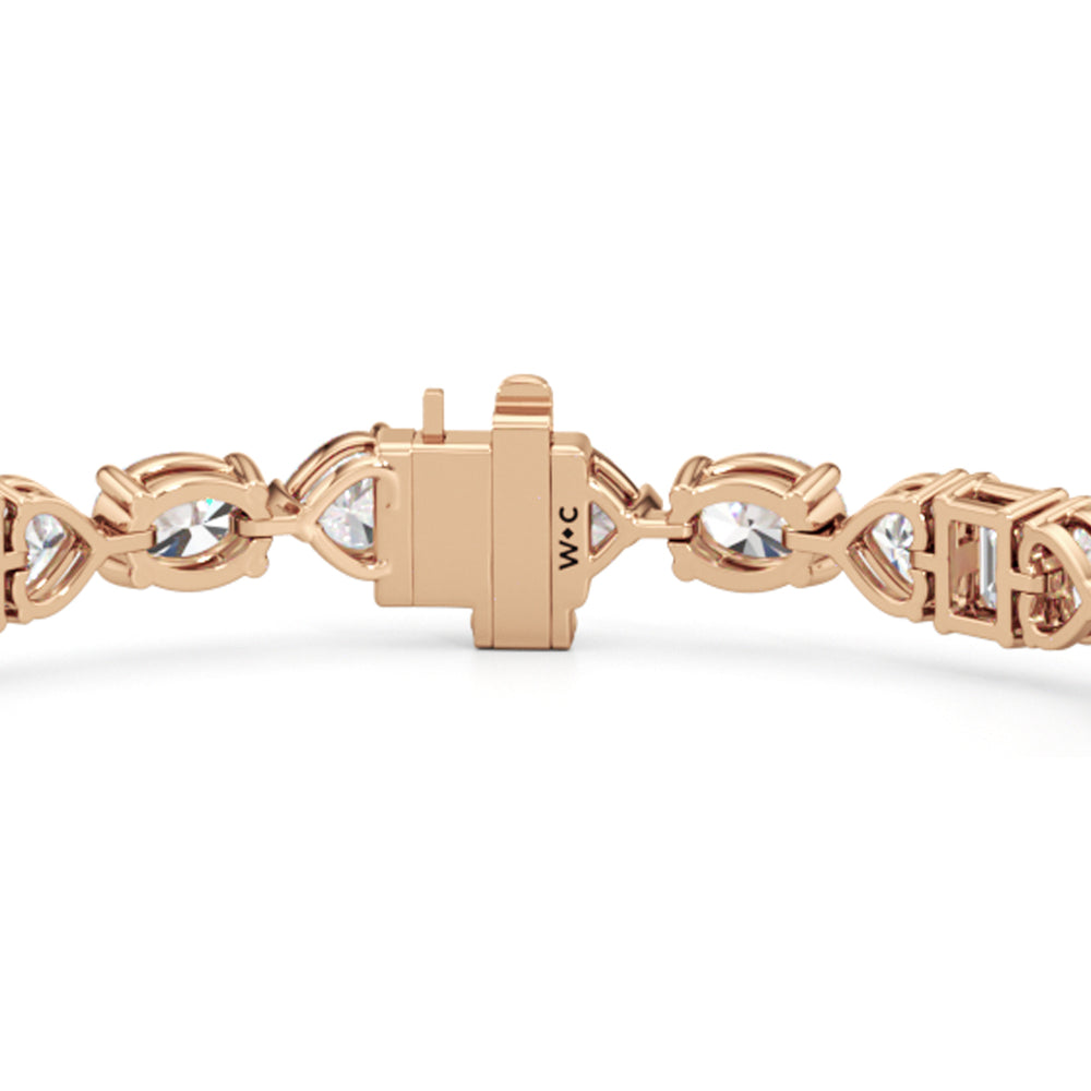 Hearts and Emerald Linear Tennis Bracelet with Lab Cut Diamond in 14KT Rose Gold view 5
