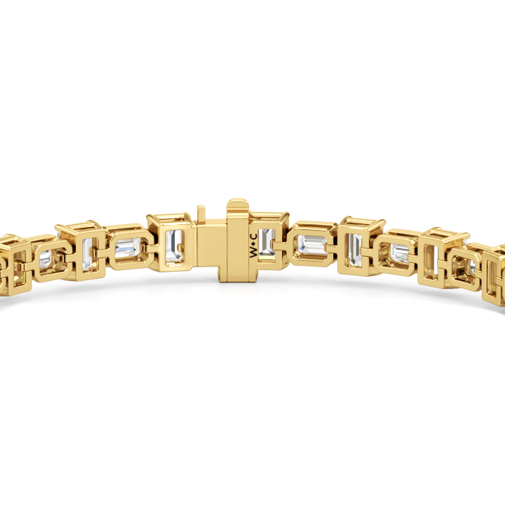 Alternating Bezeled Emerald Tennis Bracelet with Lab Cut Diamond in 14KT Yellow Gold view 5
