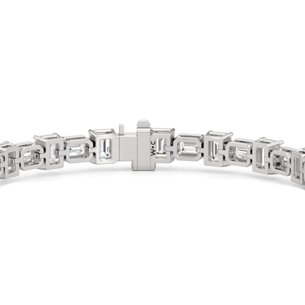 Alternating Bezeled Emerald Tennis Bracelet with Lab Cut Diamond in 14KT White Gold view 5
