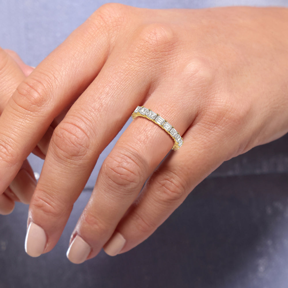 Model Wearing Emerald Trellis Eternity Ring view