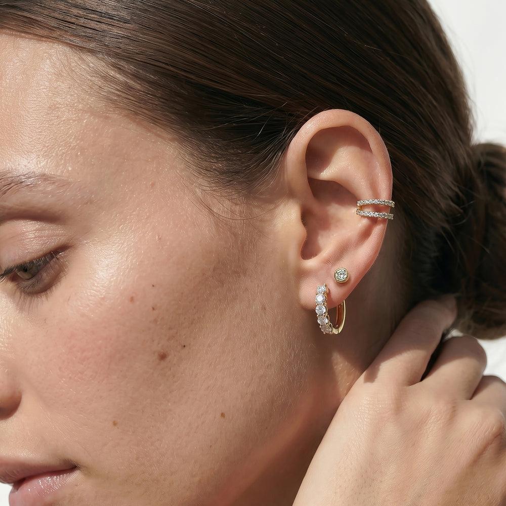 The Cleo Mini Hoops with 14KT Yellow Gold / Lab / 1 Cut Diamond in 14KT Yellow Gold / Lab / 1 view 3
