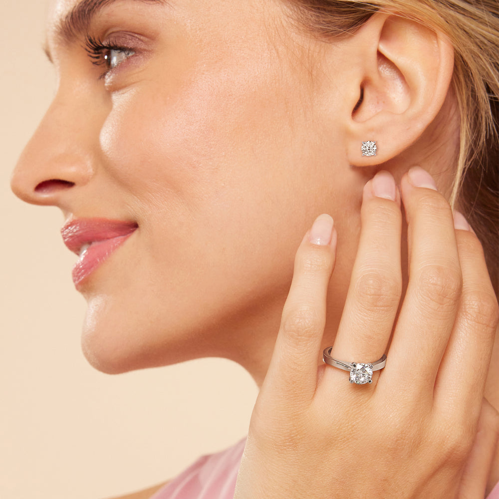 Hidden Halo Round Solitaire Stud Earrings with 14KT Yellow Gold / Lab / 4 1/5 Cut Diamond in 14KT Yellow Gold / Lab / 4 1/5 view 2
