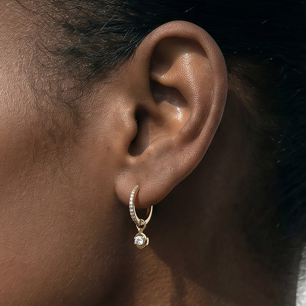 The Leni Drop Huggies with 18K Yellow Gold Vermeil / Lab / 1/4 Cut Diamond in 14KT 18K Yellow Gold Vermeil / Lab / 1/4 view 2
