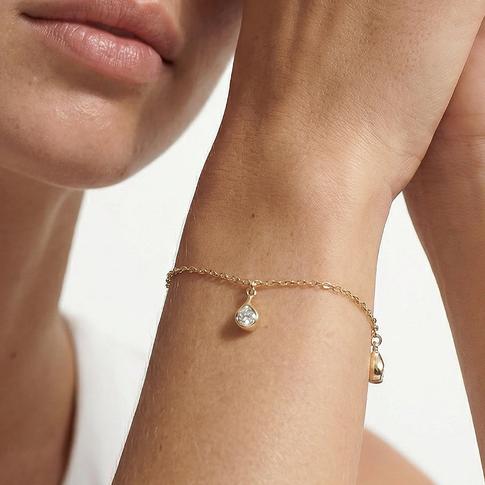 The Kaia Drop Bracelet with Lab Cut Diamond in 14KT Yellow Gold view 2
