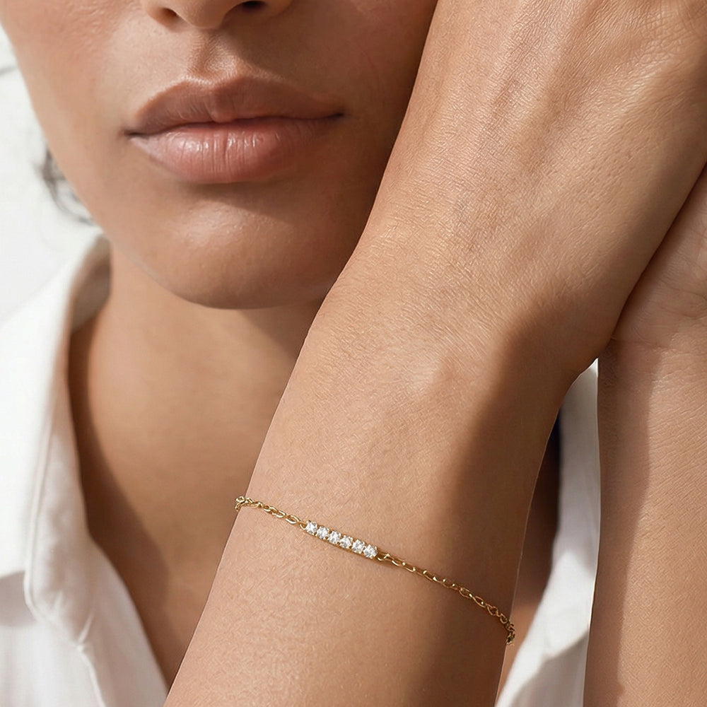 The Serena Stacker Bracelet with Lab Cut Diamond in 14KT Yellow Gold view 2
