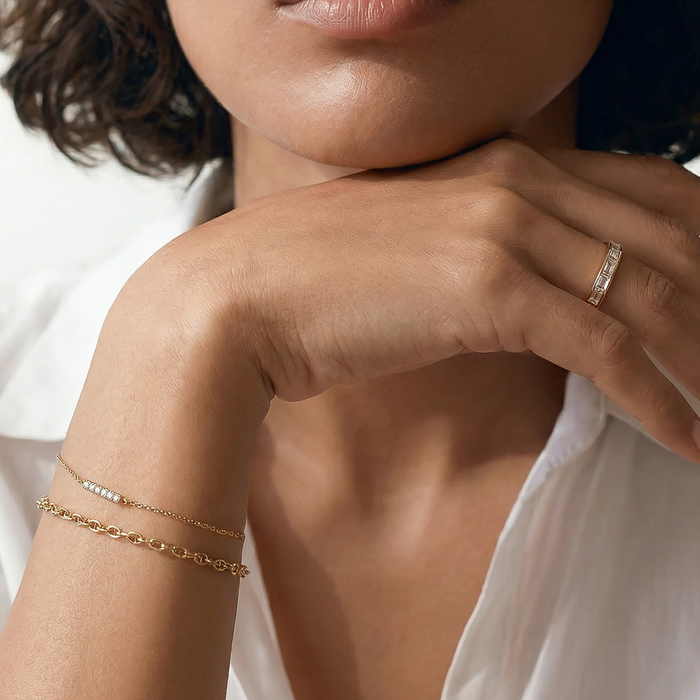 The Serena Stacker Bracelet with Lab Cut Diamond in 14KT Yellow Gold view 3
