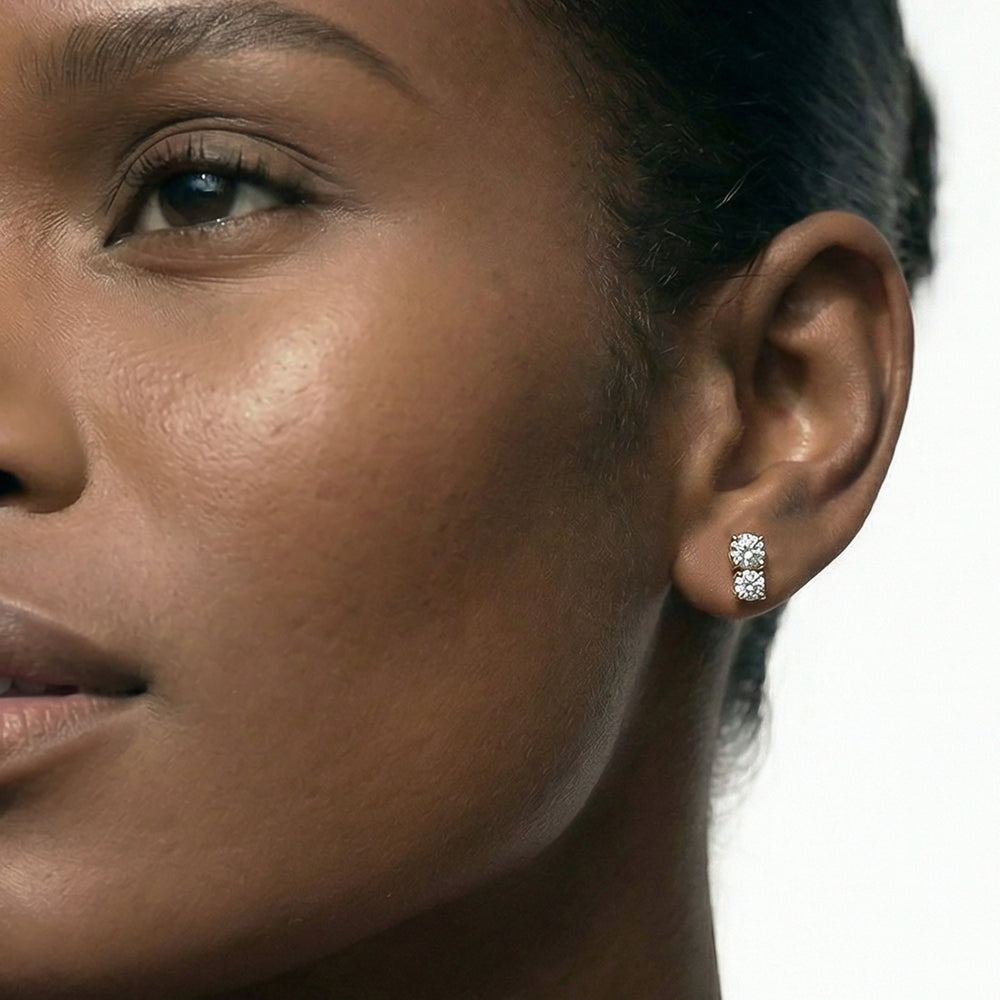 The Tessa Duo Studs with 14KT Yellow Gold / Lab / 1 Cut Diamond in 14KT Yellow Gold / Lab / 1 view 2
