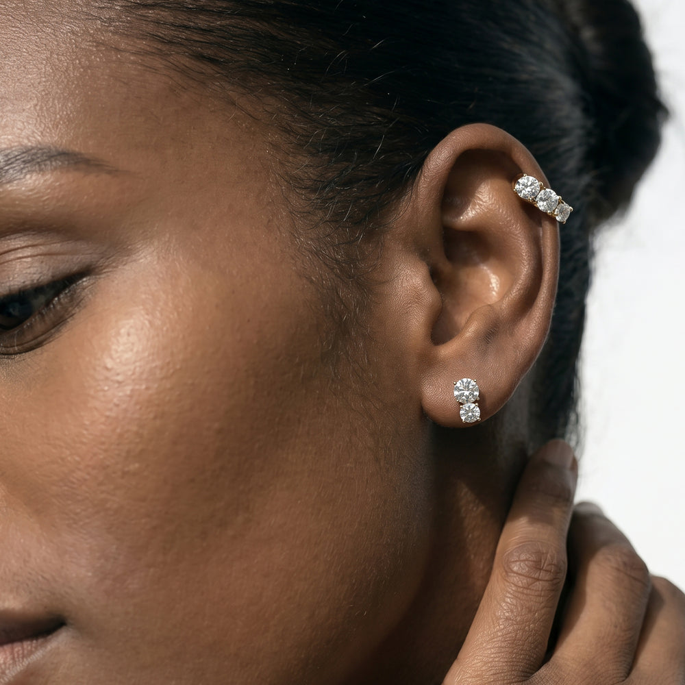 The Tessa Duo Studs with 14KT Yellow Gold / Lab / 1 Cut Diamond in 14KT Yellow Gold / Lab / 1 view 3
