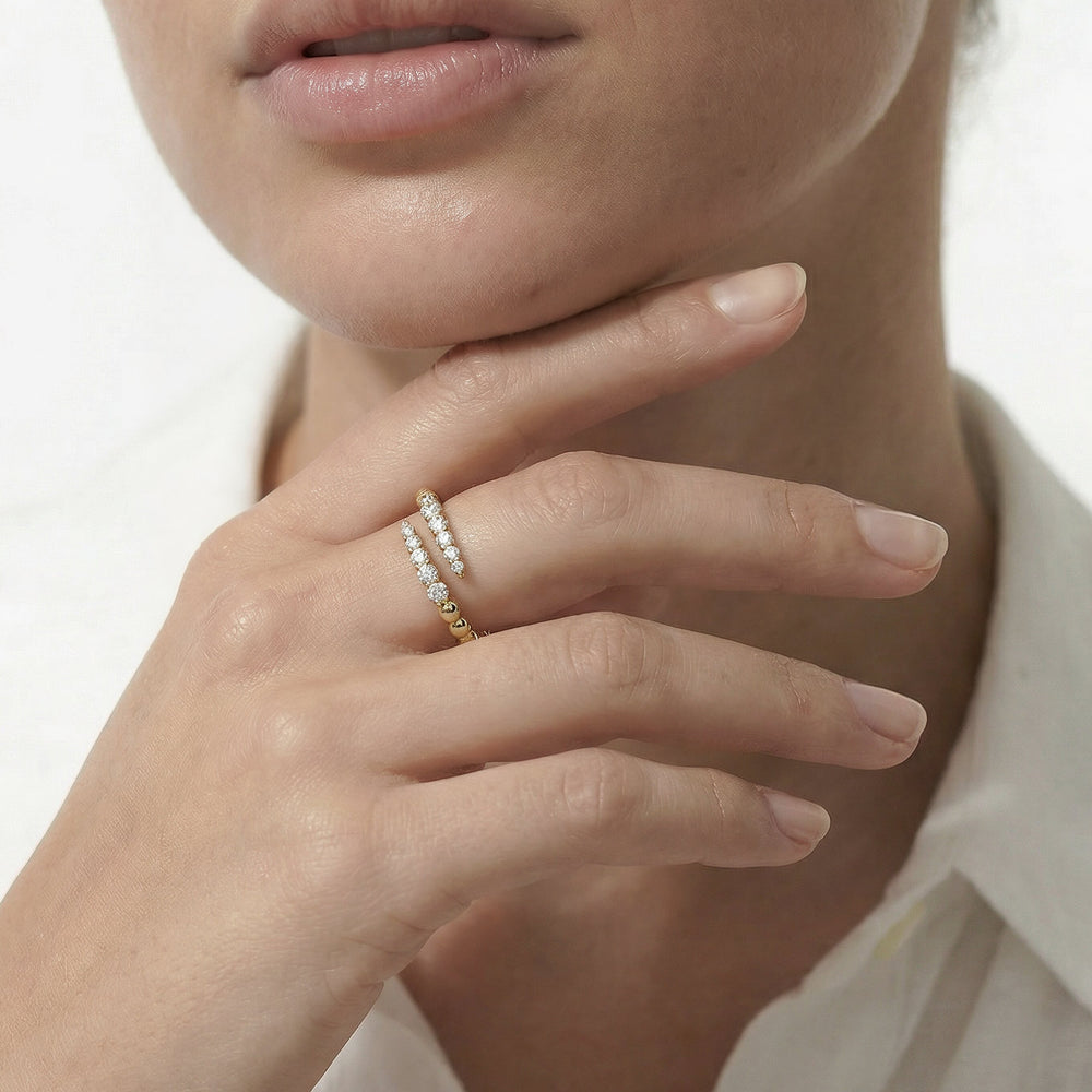 The Juliet Beaded Crossover Ring with 18K Yellow Gold Vermeil / 1/5 / 6 Cut Diamond in 14KT 18K Yellow Gold Vermeil / 1/5 / 6 view 2
